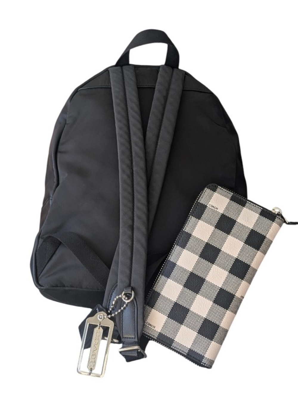 Coach CHARLIE GINGHAM PRINT BLACK/SILVER Backpack & Lg Continental Wallet - Picture 2 of 13